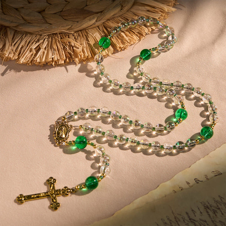 Christianartworkshop Elegante rosario bianco e verde trasparente con la Madonna di Guadalupe - Nostra Signora - image 0