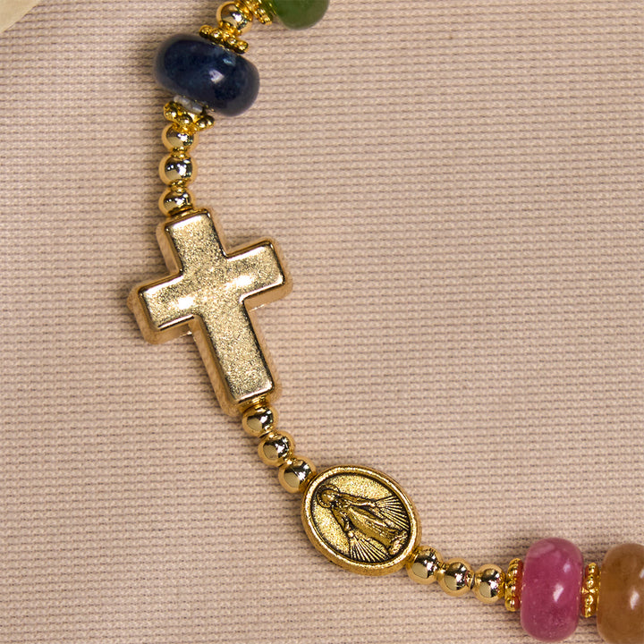 Braccialetto di perle di abaco in tormalina Christianartworkshop con croce e medaglia miracolosa - image 6