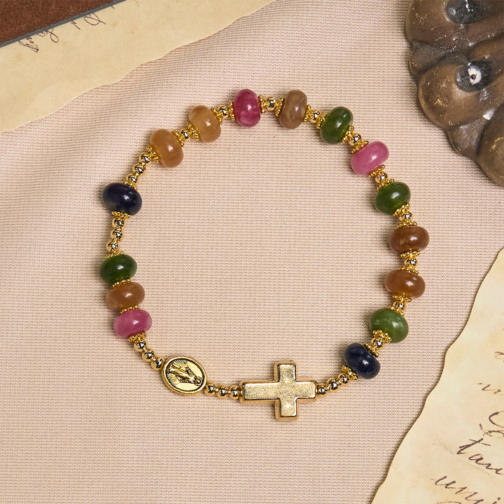 Braccialetto di perle di abaco in tormalina Christianartworkshop con croce e medaglia miracolosa - image 3