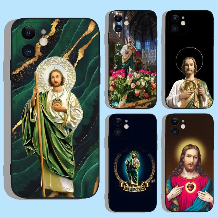 Christianartworkshop Custodia per telefono Holy Jesus Classic Art: Design sacro e pace - Icona di smeraldo - iPhone13 - image 0