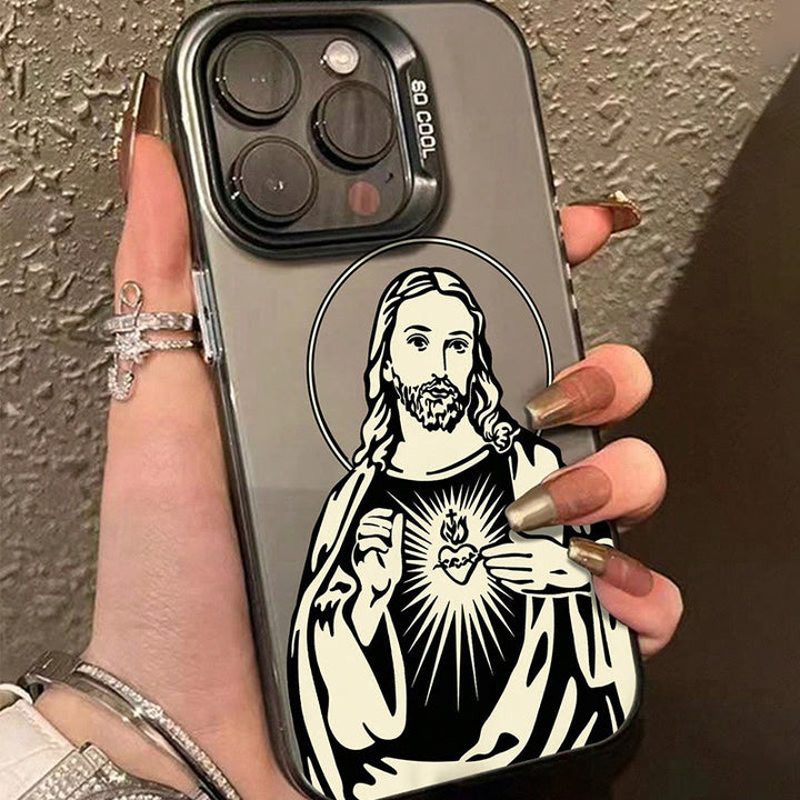 Custodia per telefono Sacro Cuore di Gesù con Aura Sacra Christianartworkshop : un tocco retrò di spiritualità - Sacro Cuore di Gesù - iPhone 16Pro Max - image 0