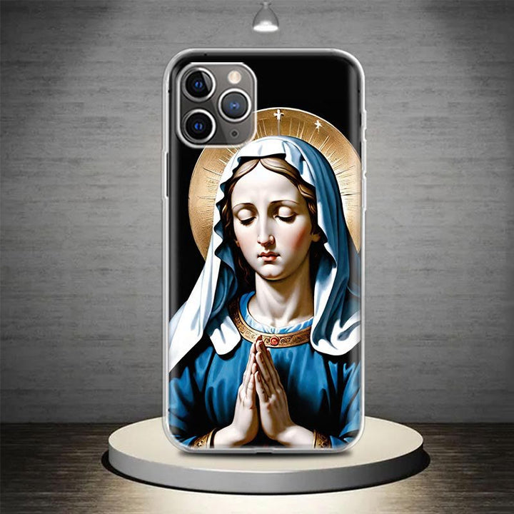 Christianartworkshop Custodia per telefono Blessed Our Lady: eleganza spirituale per il tuo dispositivo - Blu celeste - iPhone 13 Pro - image 1