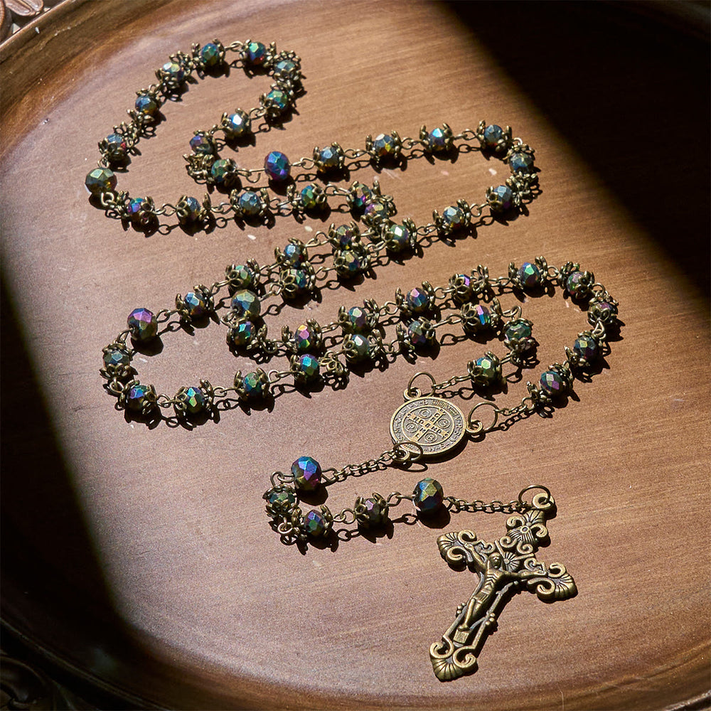 Christianartworkshop Rosario fedele in ematite con crocifisso in bronzo e ciondolo di San Benedetto - image 1