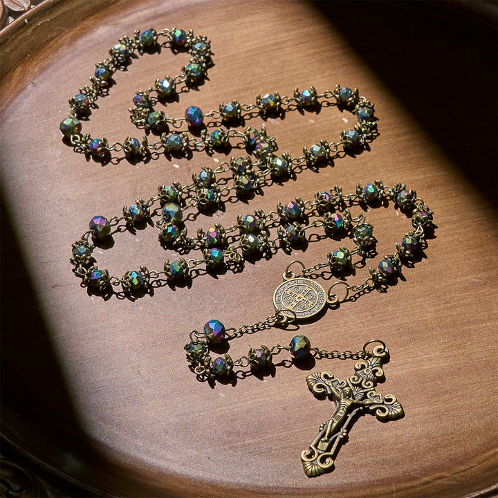 Christianartworkshop Rosario fedele in ematite con crocifisso in bronzo e ciondolo di San Benedetto - image 1