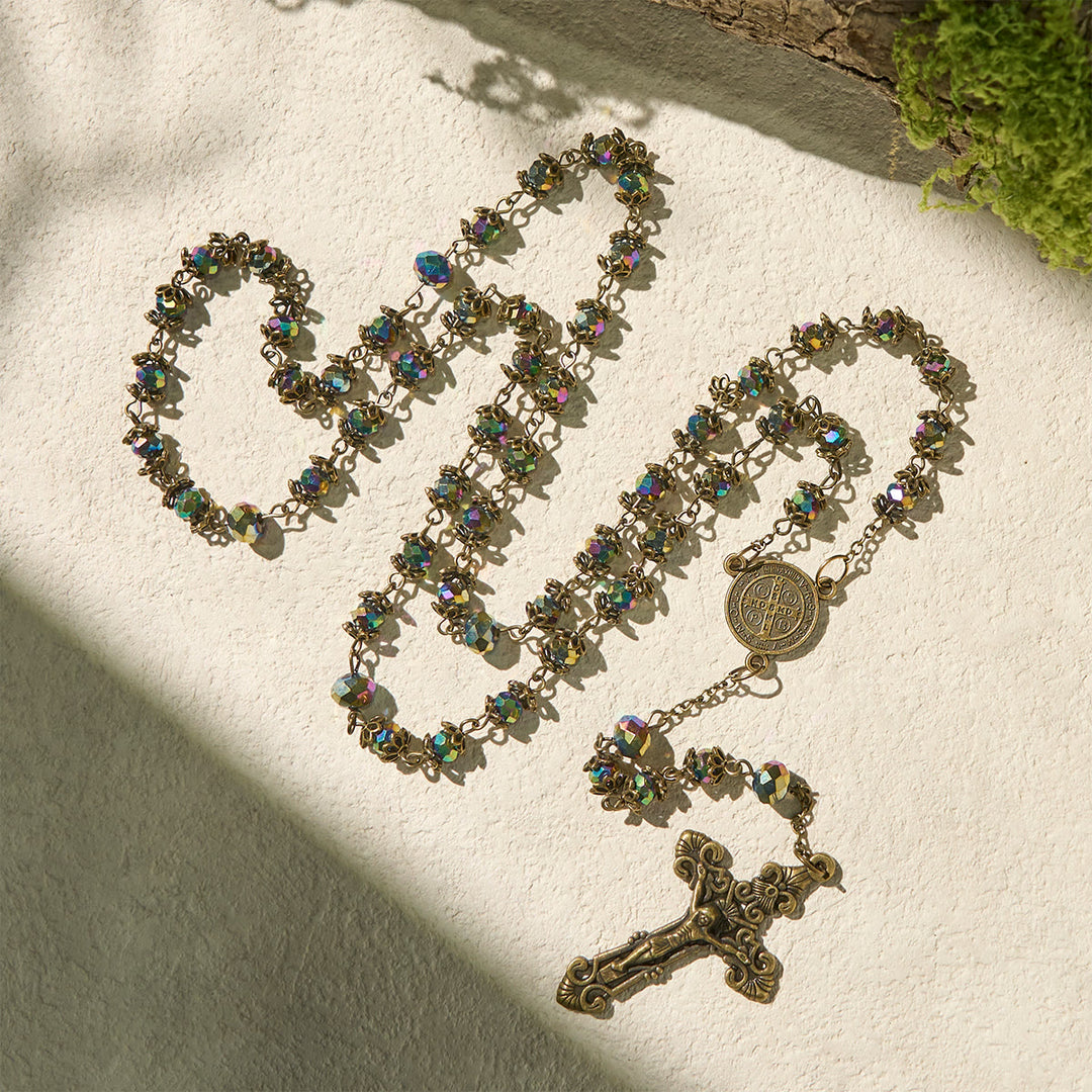 Christianartworkshop Rosario fedele in ematite con crocifisso in bronzo e ciondolo di San Benedetto - image 4