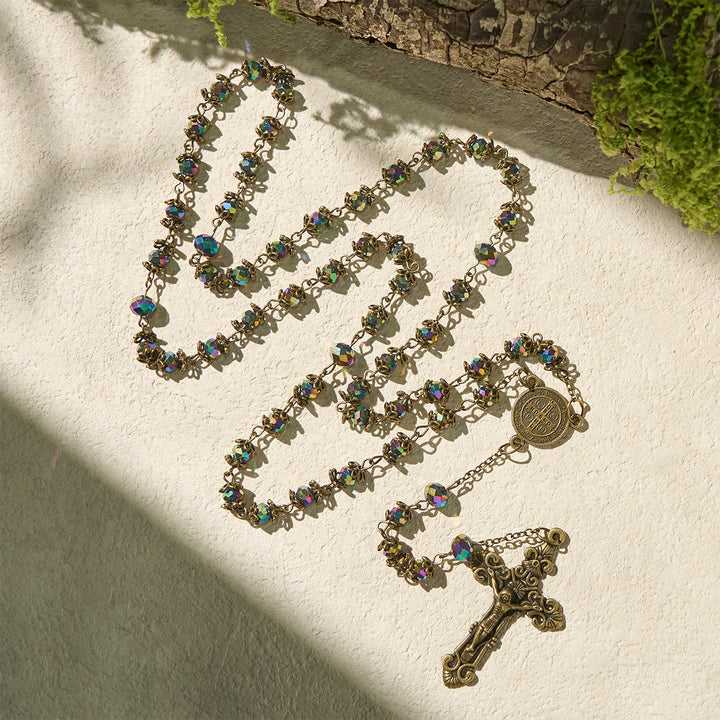 Christianartworkshop Rosario fedele in ematite con crocifisso in bronzo e ciondolo di San Benedetto - image 3
