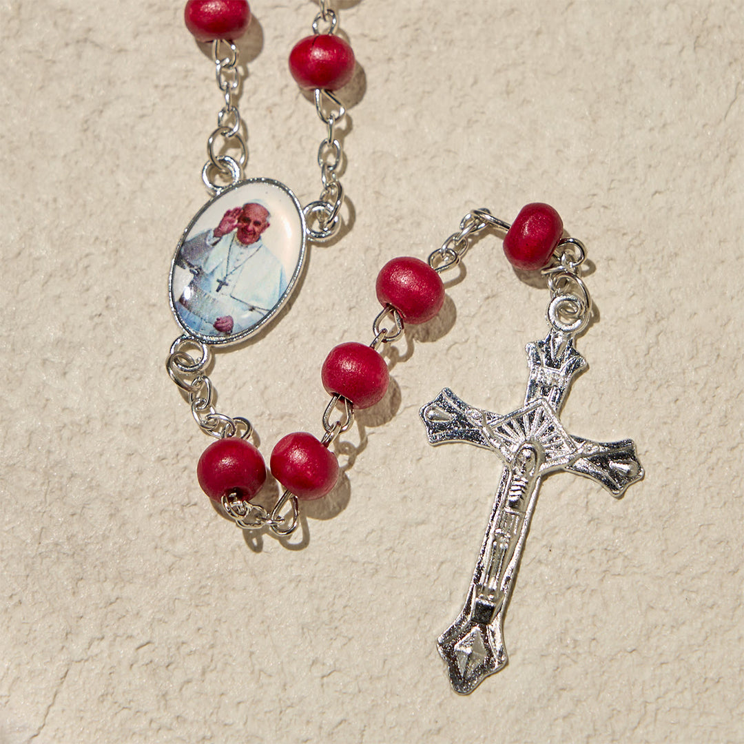 Christianartworkshop Rosario divino in legno rosso e bianco con custodia per la benedizione di Papa Francesco - image 8
