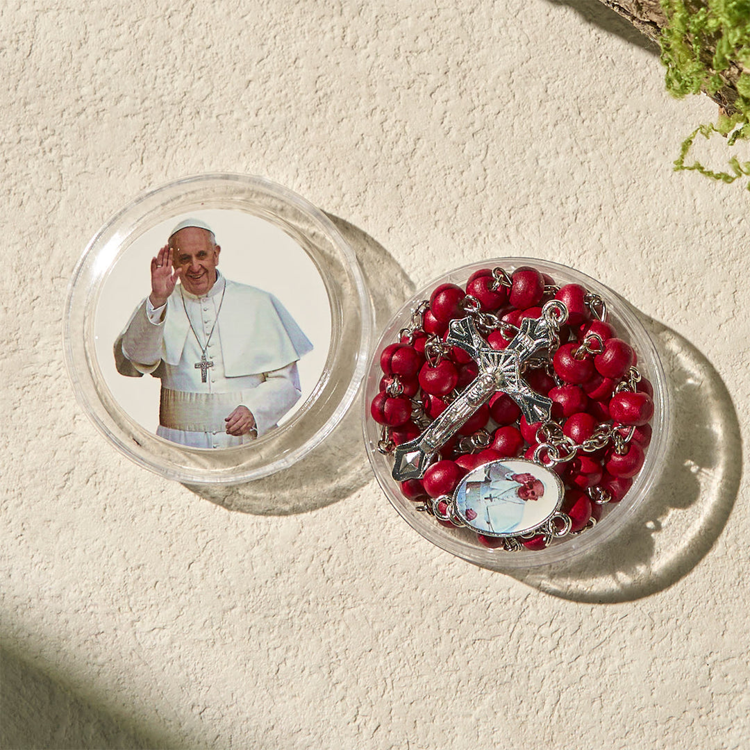 Christianartworkshop Rosario divino in legno rosso e bianco con custodia per la benedizione di Papa Francesco - image 6