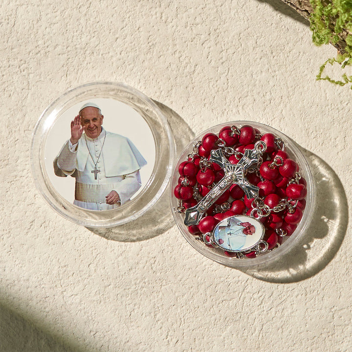 Christianartworkshop Rosario divino in legno rosso e bianco con custodia per la benedizione di Papa Francesco - image 6