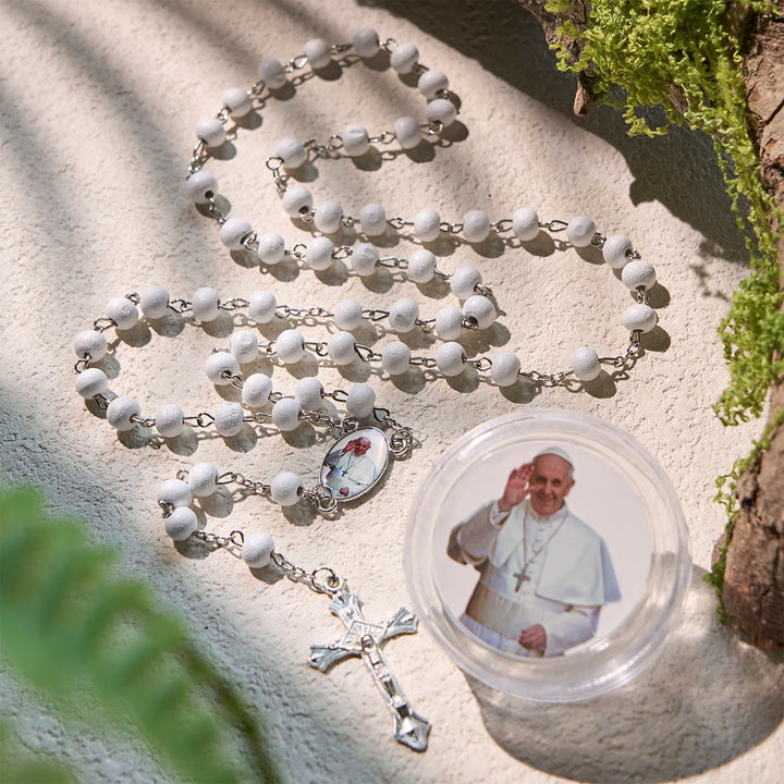 Christianartworkshop Rosario divino in legno rosso e bianco con custodia per la benedizione di Papa Francesco - Bianco - image 1