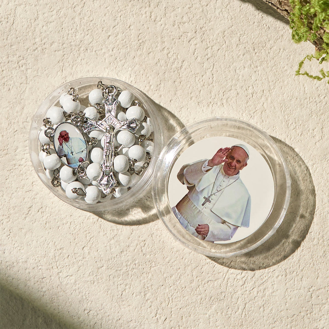 Christianartworkshop Rosario divino in legno rosso e bianco con custodia per la benedizione di Papa Francesco - image 7