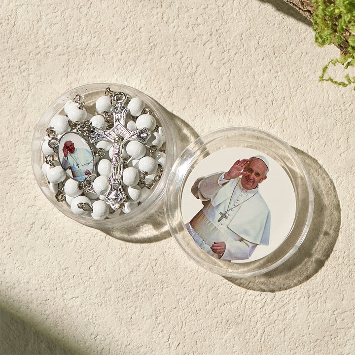 Christianartworkshop Rosario divino in legno rosso e bianco con custodia per la benedizione di Papa Francesco - image 7