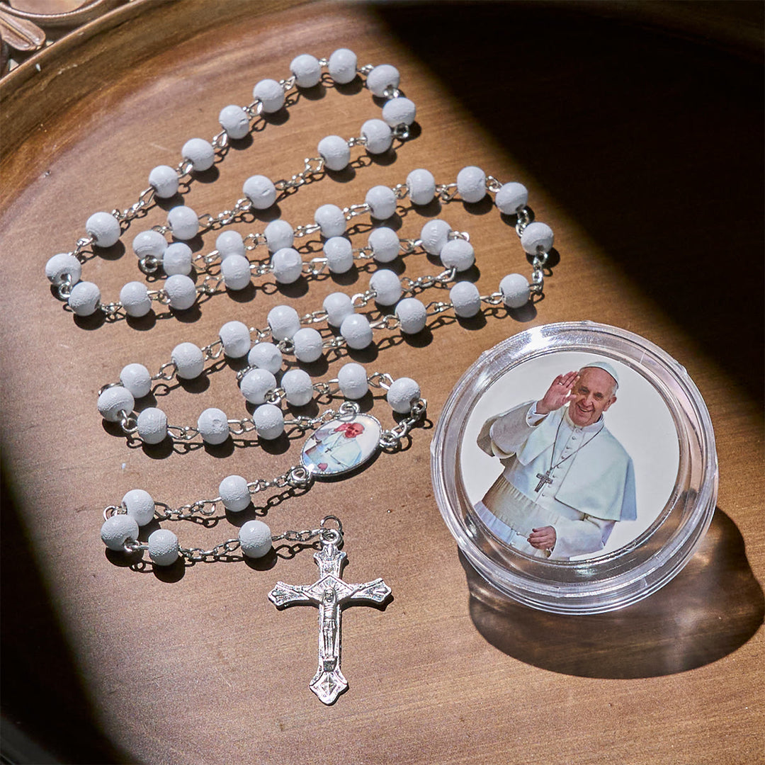 Christianartworkshop Rosario divino in legno rosso e bianco con custodia per la benedizione di Papa Francesco - image 5