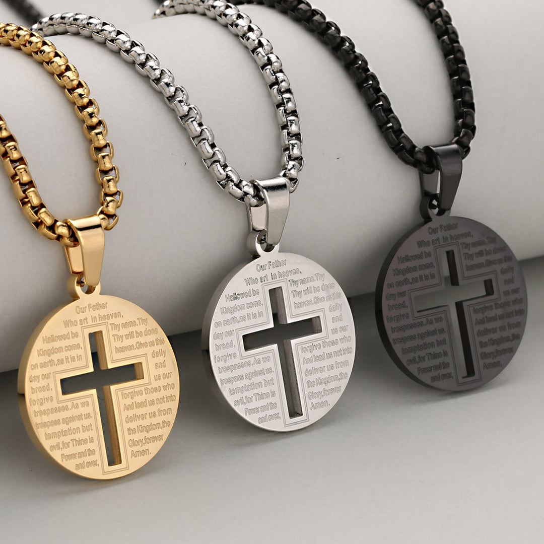 Collana con ciondolo a croce cava Christianartworkshop con preghiera ispiratrice in tre eleganti colori - D'oro - image 0