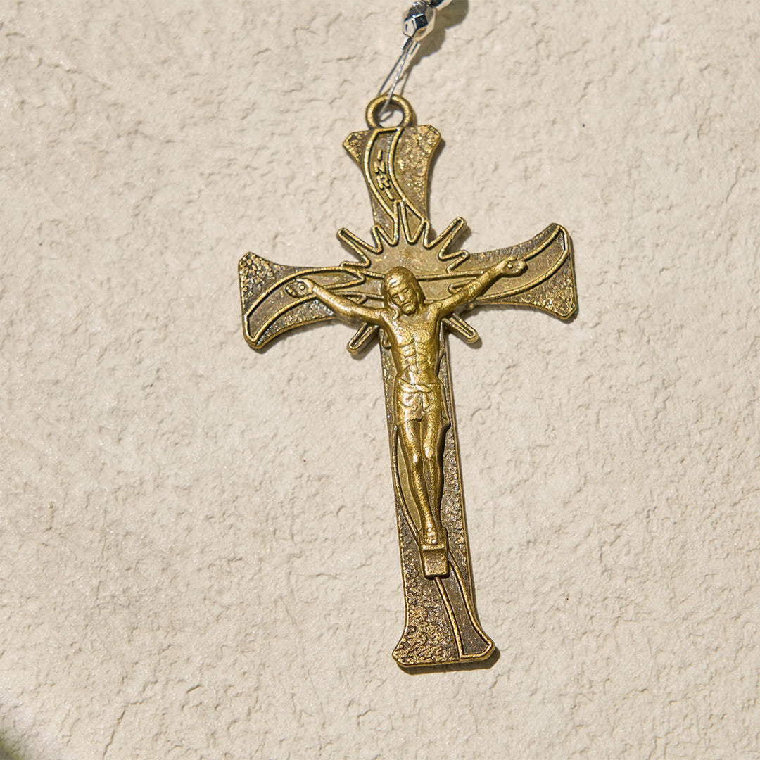 Christianartworkshop FEDE IN PREGHIERA: Elegante rosario di San Benedetto con grani lucenti e carta regalo - image 10