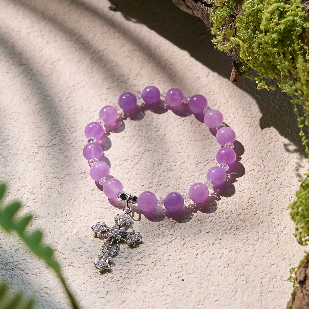 Braccialetti devozionali fatti a mano con perline viola e crocifisso scintillante Christianartworkshop - Viola - image 0