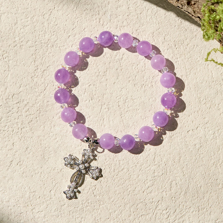 Braccialetti devozionali fatti a mano con perline viola e crocifisso scintillante Christianartworkshop - image 2