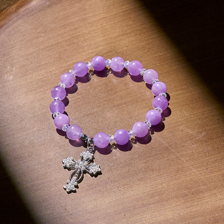 Braccialetti devozionali fatti a mano con perline viola e crocifisso scintillante Christianartworkshop - image 3