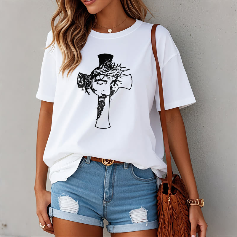 Christianartworkshop Maglietta unisex con design moderno di corona di spine e croce - image 4