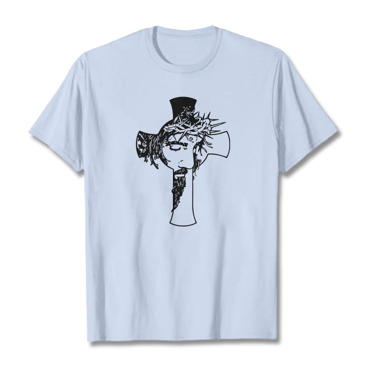 Christianartworkshop Maglietta unisex con design moderno di corona di spine e croce - Azzurro chiaro - 2XL - image 19