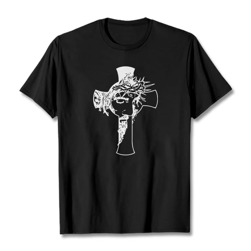Christianartworkshop Maglietta unisex con design moderno di corona di spine e croce - Nero - 2XL - image 5