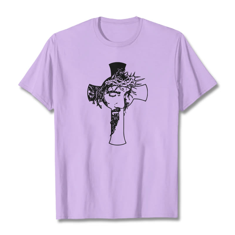 Christianartworkshop Maglietta unisex con design moderno di corona di spine e croce - Viola chiaro - 2XL - image 17
