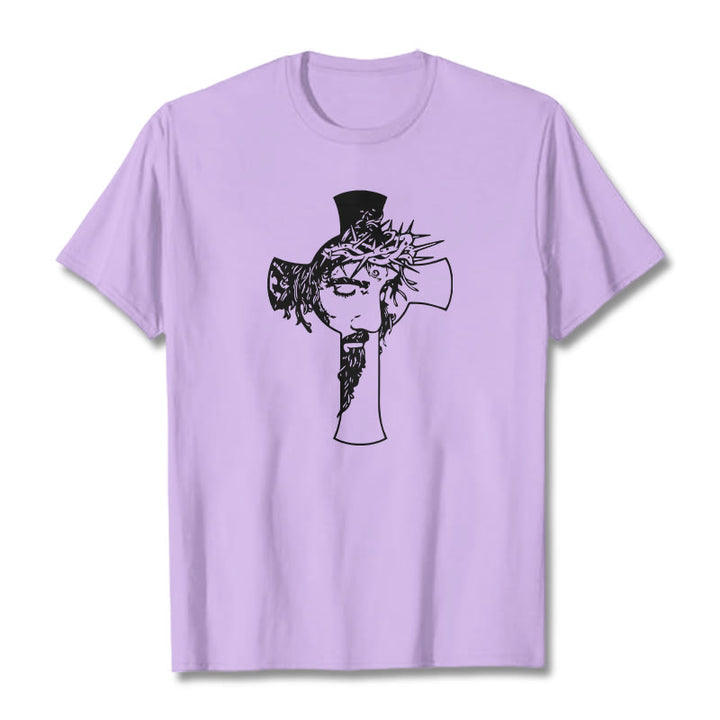 Christianartworkshop Maglietta unisex con design moderno di corona di spine e croce - Viola chiaro - 2XL - image 17