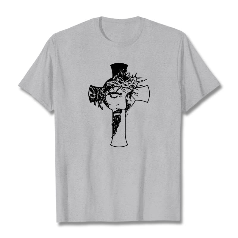 Christianartworkshop Maglietta unisex con design moderno di corona di spine e croce - Grigio - 2XL - image 0