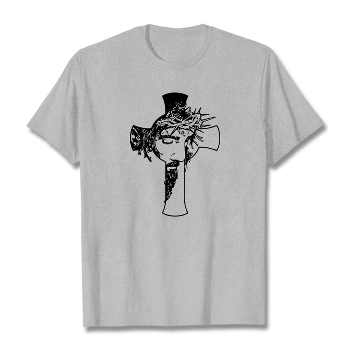 Christianartworkshop Maglietta unisex con design moderno di corona di spine e croce - Grigio - 2XL - image 0