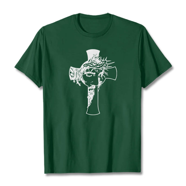Christianartworkshop Maglietta unisex con design moderno di corona di spine e croce - Verde scuro - 2XL - image 9