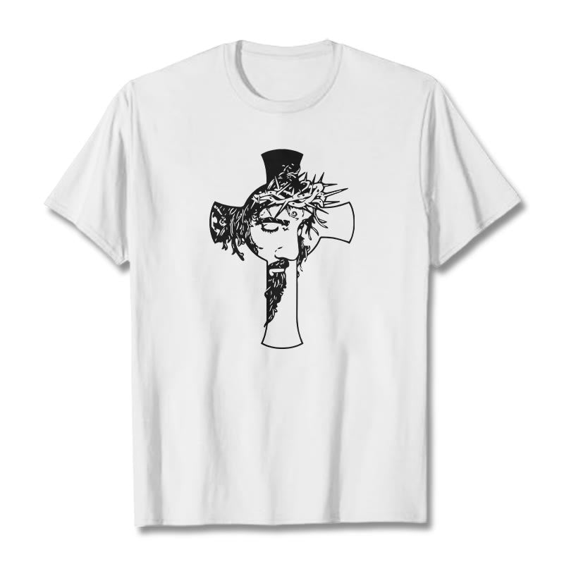 Christianartworkshop Maglietta unisex con design moderno di corona di spine e croce - Bianco - 2XL - image 2