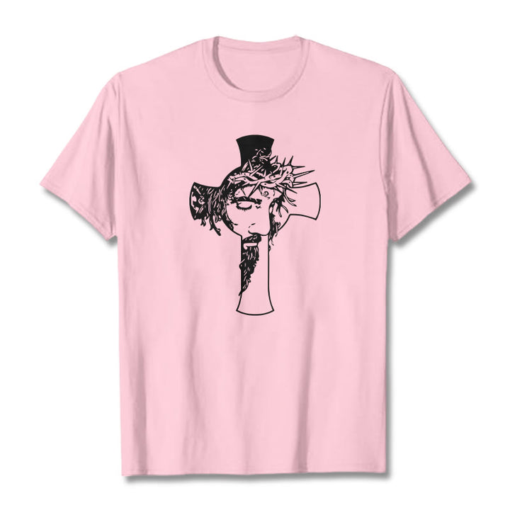 Christianartworkshop Maglietta unisex con design moderno di corona di spine e croce - Rosa chiaro - 2XL - image 13