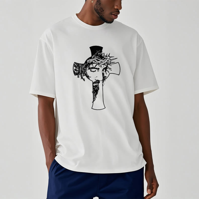 Christianartworkshop Maglietta unisex con design moderno di corona di spine e croce - image 3