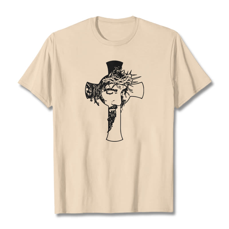 Christianartworkshop Maglietta unisex con design moderno di corona di spine e croce - Beige - 2XL - image 11