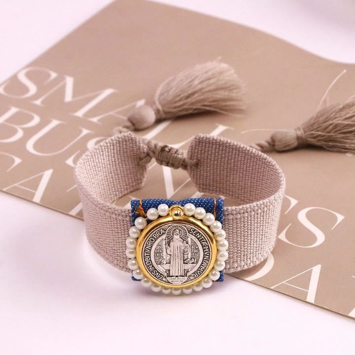 Braccialetti intrecciati protettivi di San Benedetto Christianartworkshop con nappa intrecciata colorata - Marrone - image 0