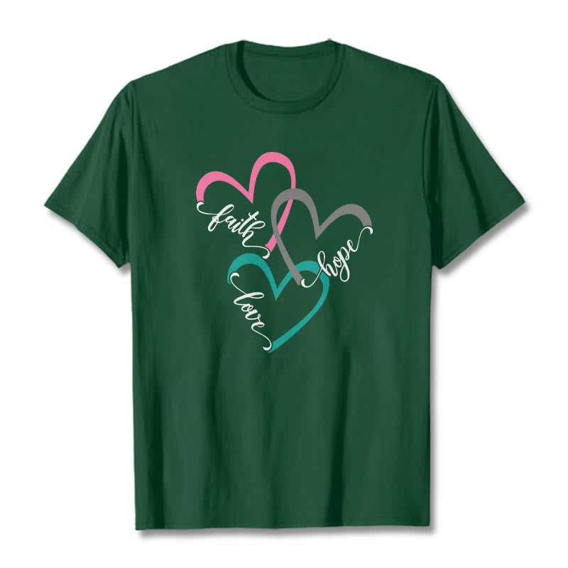 Christianartworkshop Fede Speranza Amore Cuore Cristiano Design T-shirt unisex per credenti - Verde scuro - 2XL - image 8