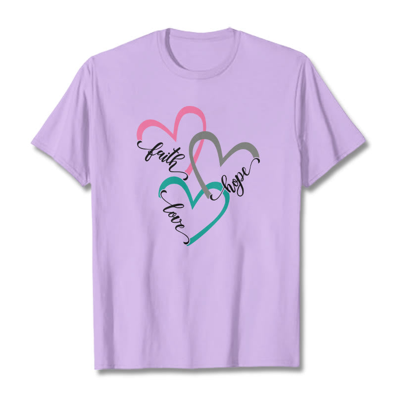 Christianartworkshop Fede Speranza Amore Cuore Cristiano Design T-shirt unisex per credenti - Viola chiaro - 2XL - image 13