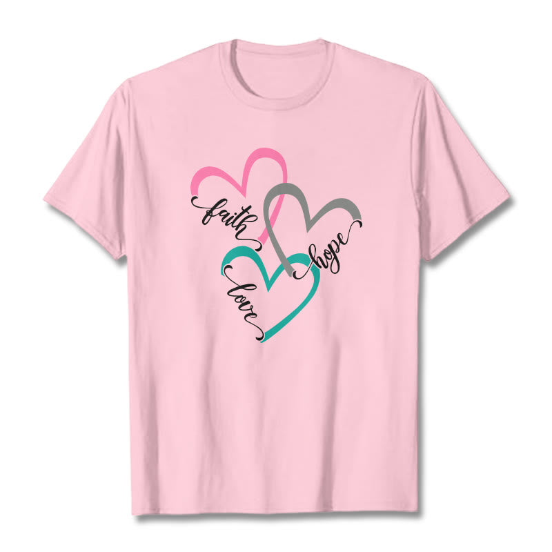 Christianartworkshop Fede Speranza Amore Cuore Cristiano Design T-shirt unisex per credenti - Rosa chiaro - 2XL - image 15
