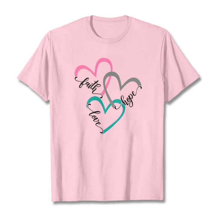 Christianartworkshop Fede Speranza Amore Cuore Cristiano Design T-shirt unisex per credenti - Rosa chiaro - 2XL - image 15