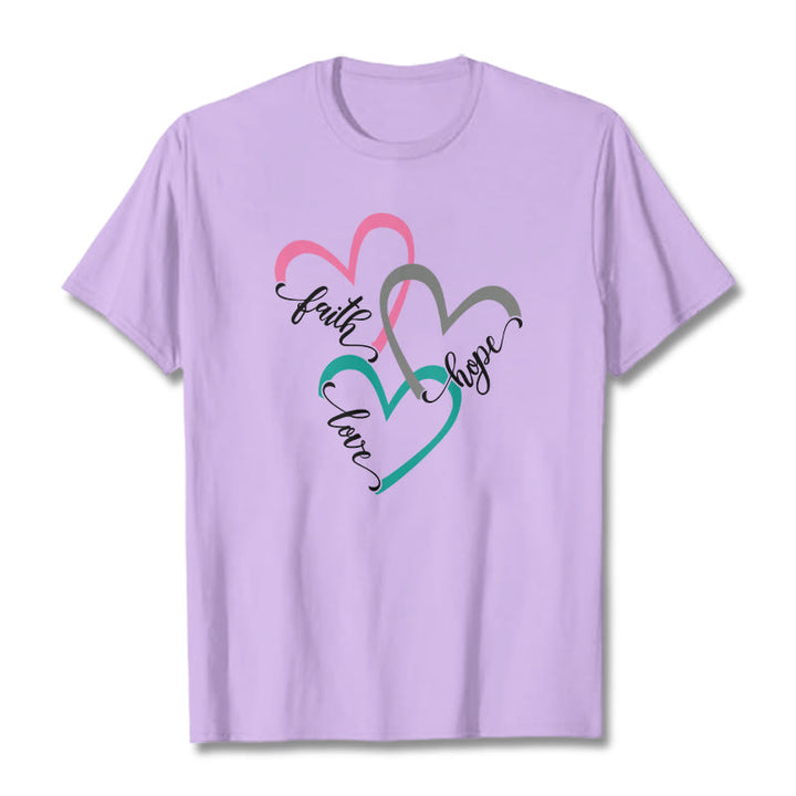 Christianartworkshop Fede Speranza Amore Cuore Cristiano Design T-shirt unisex per credenti - Viola chiaro - 2XL - image 14