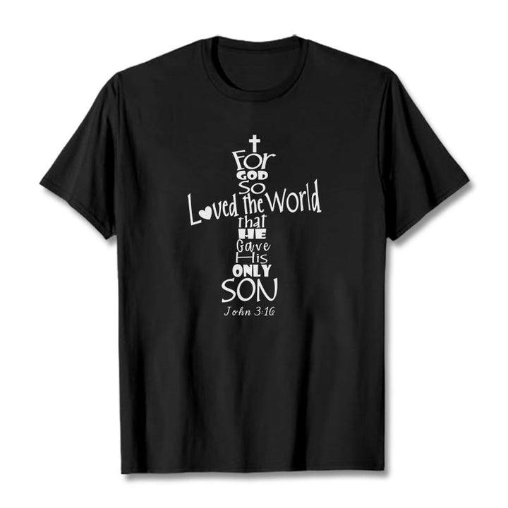 Christianartworkshop Maglietta unisex con versetto della Bibbia cristiana "Perché Dio ha tanto amato il mondo" - Nero - 2XL - image 0