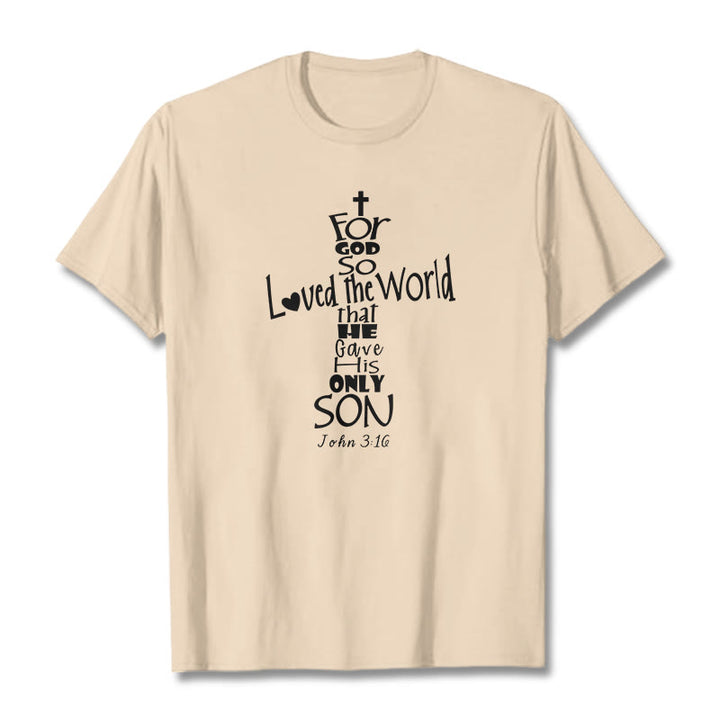Christianartworkshop Maglietta unisex con versetto della Bibbia cristiana "Perché Dio ha tanto amato il mondo" - Beige - 2XL - image 10