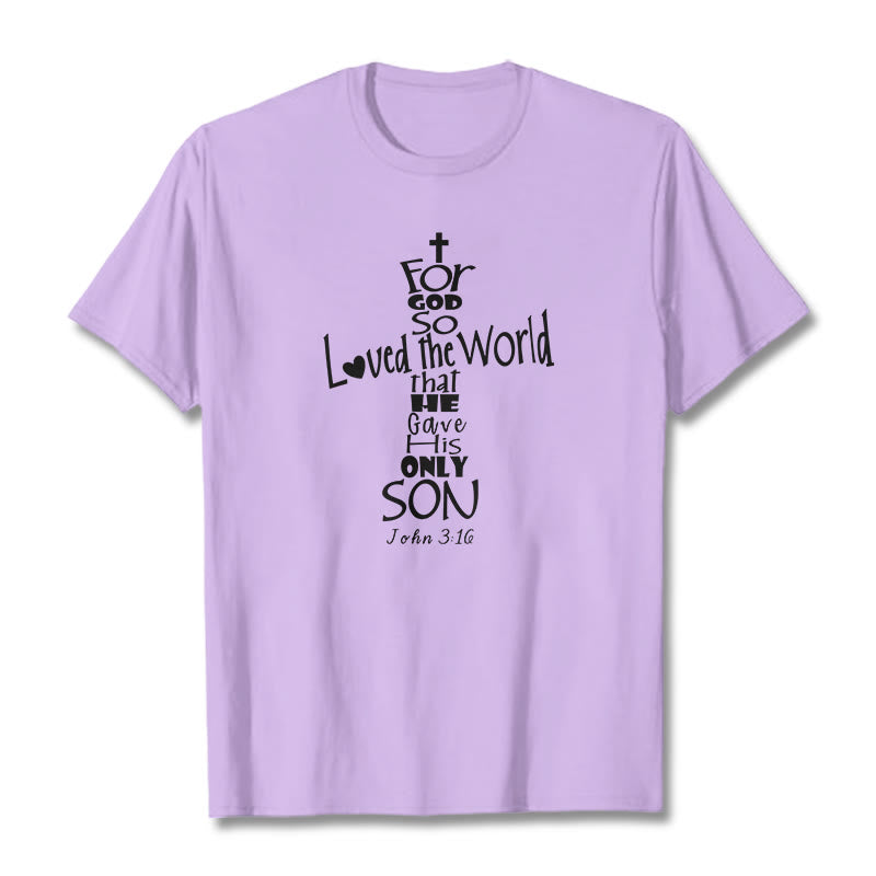Christianartworkshop Maglietta unisex con versetto della Bibbia cristiana "Perché Dio ha tanto amato il mondo" - Viola chiaro - 2XL - image 12