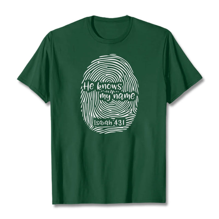 Christianartworkshop Lui conosce il mio nome, impronta digitale, versetto della Bibbia, maglietta unisex - Verde scuro - 2XL - image 8