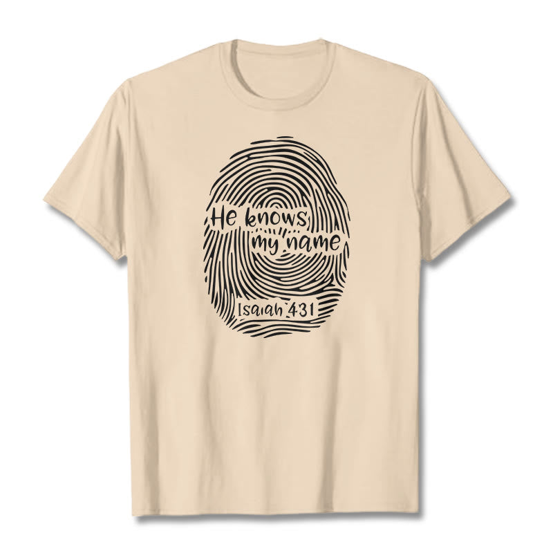 Christianartworkshop Lui conosce il mio nome, impronta digitale, versetto della Bibbia, maglietta unisex - Beige - 2XL - image 10