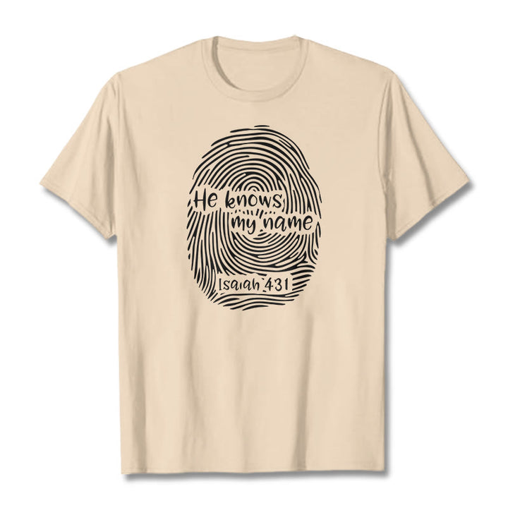 Christianartworkshop Lui conosce il mio nome, impronta digitale, versetto della Bibbia, maglietta unisex - Beige - 2XL - image 10