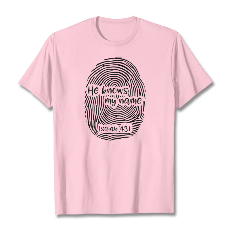 Christianartworkshop Lui conosce il mio nome, impronta digitale, versetto della Bibbia, maglietta unisex - Rosa chiaro - 2XL - image 16