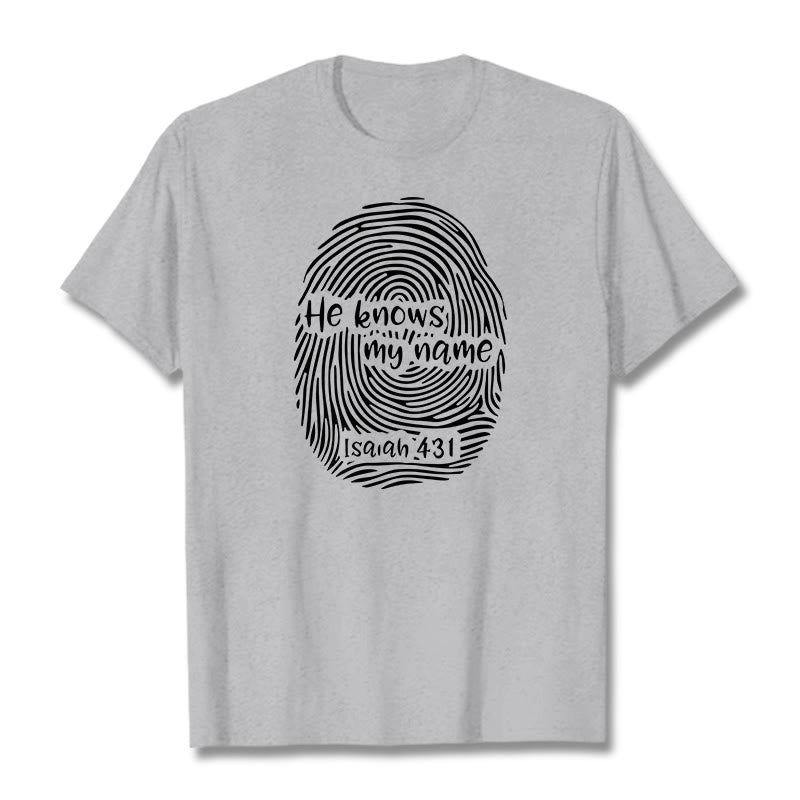 Christianartworkshop Lui conosce il mio nome, impronta digitale, versetto della Bibbia, maglietta unisex - Grigio - 2XL - image 18