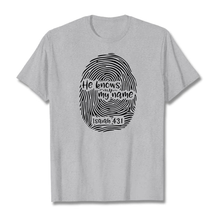 Christianartworkshop Lui conosce il mio nome, impronta digitale, versetto della Bibbia, maglietta unisex - Grigio - 2XL - image 18