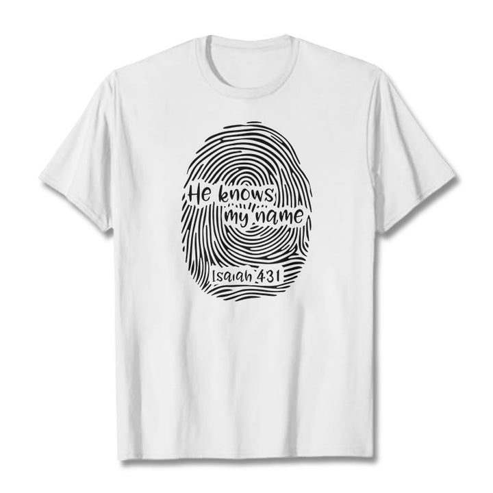 Christianartworkshop Lui conosce il mio nome, impronta digitale, versetto della Bibbia, maglietta unisex - Bianco - 2XL - image 5